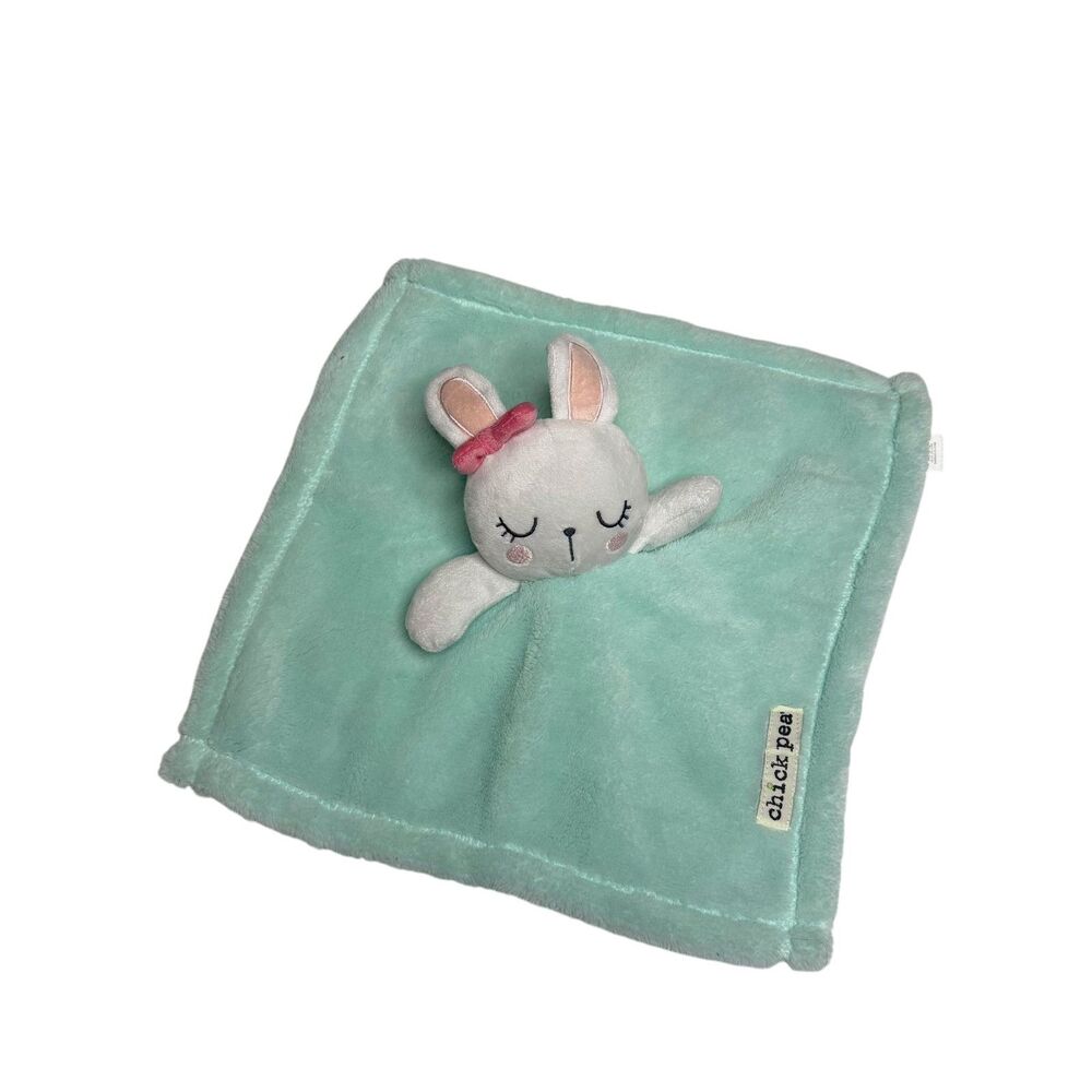 Chick Pea Lovey Bunny Rabbit Fleece Green White Pink Security Blanket NWOT